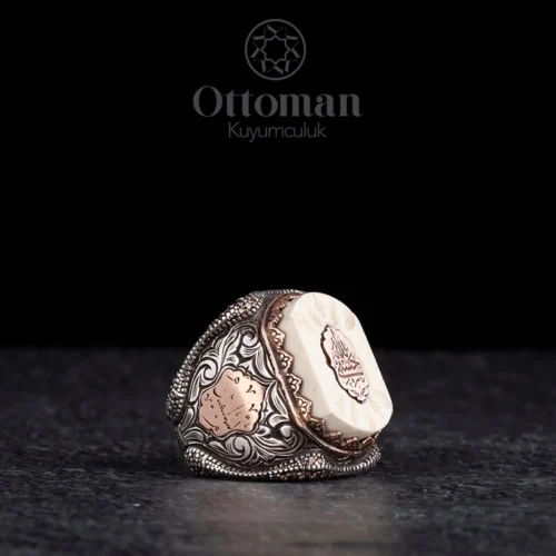 Fil Dişi Hasbiyallah Yazılı Gümüş Erkek Yüzük