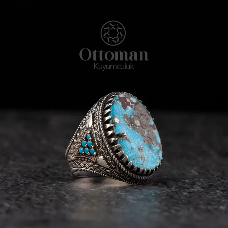 Firuze Doğal Taş Gümüş Erkek Yüzük