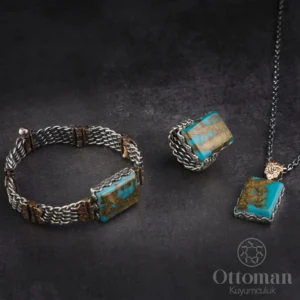 firuze-tasli-ozel-tasarim-orme-3-lu-se-305c47 Fi̇ruze Taşlı Gümüş Örme Üçlü Set