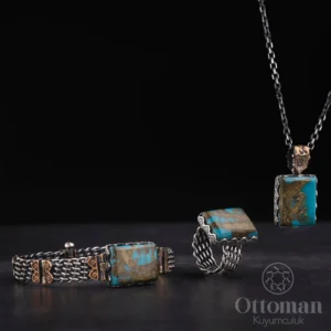 firuze-tasli-ozel-tasarim-orme-3-lu-se-7457f9 Fi̇ruze Taşlı Gümüş Örme Üçlü Set