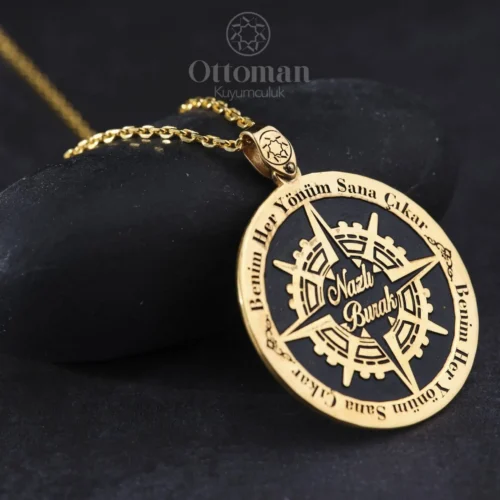 Gold Pusula Model Gümüş Kadın Kolye