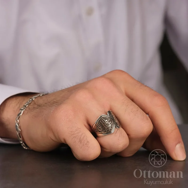 Gravür Desenli Gümüş Erkek Yüzük