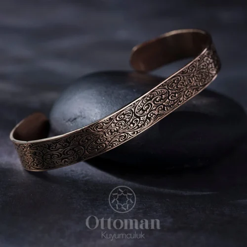 Gravür Gümüş Erkek Kelepçe Bileklik