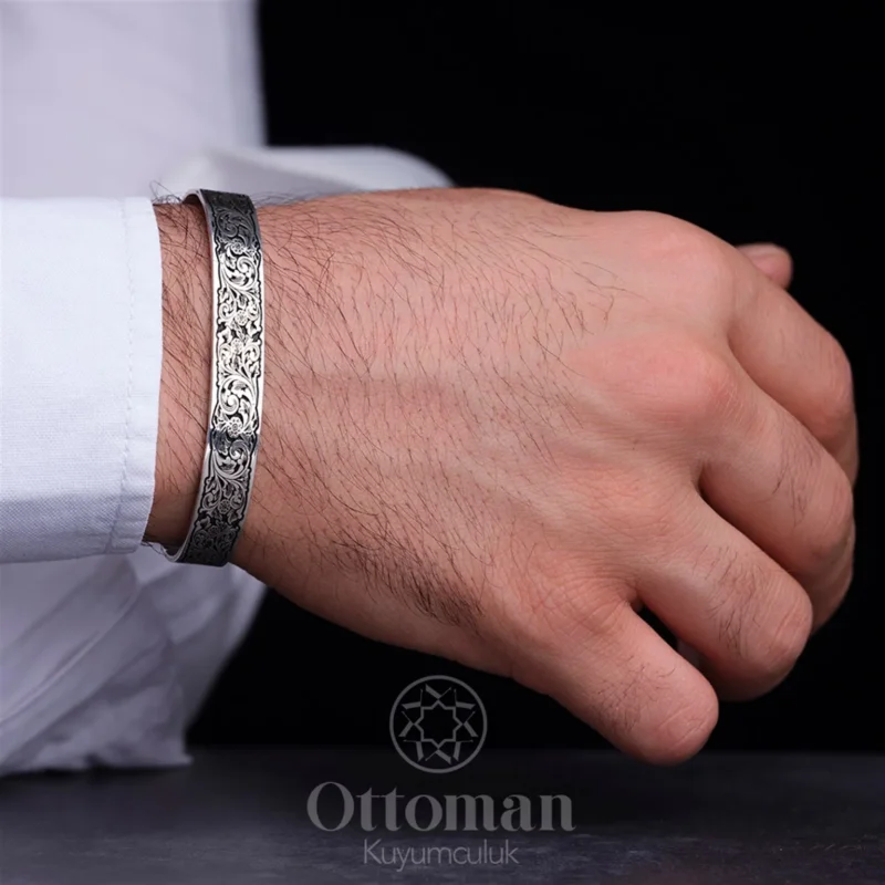 Gümüş Erkek Kelepçe Bileklik