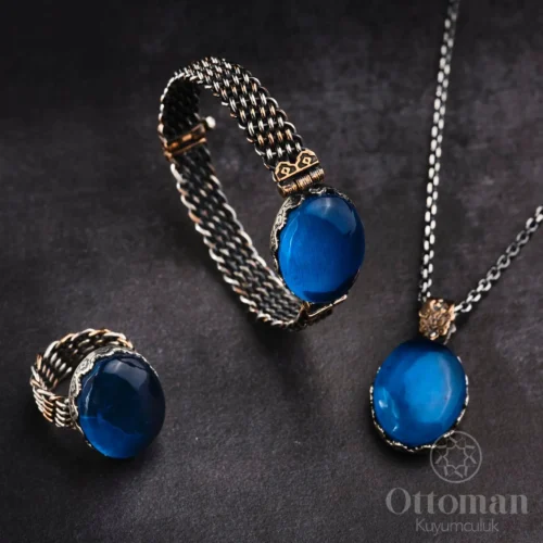 gumus-kehribar-tasli-3-lu-orme-set-a5ed0d Kehribar Taşlı Üçlü Örme Gümüş Kadın Set