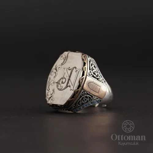 Harf Tasarımlı Gümüş Erkek Yüzük