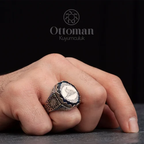 Hasbunallahu ve Ni'mel Vekil Yazılı Sekizgen Gümüş Erkek Yüzük