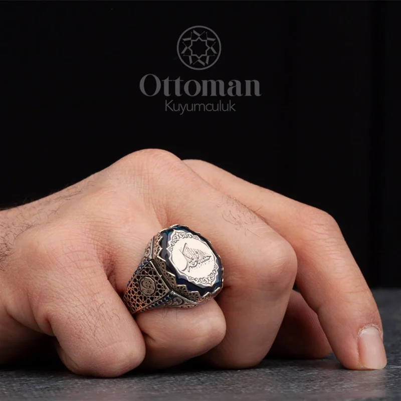 Hasbunallahu ve Ni'mel Vekil Yazılı Sekizgen Gümüş Erkek Yüzük