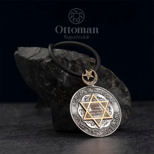 hz-suleyman-muhru-b98-cd Hz. Süleyman Mührü Gümüş Erkek Kolye