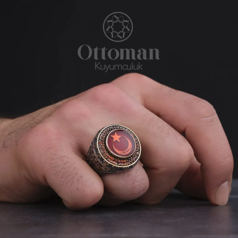 İsimli Ay Yıldız Gümüş Erkek Yüzük