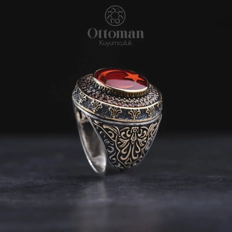 İsimli Ay Yıldız Gümüş Erkek Yüzük