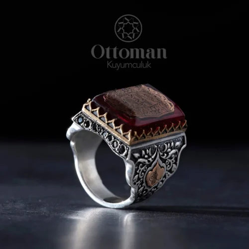 İsimli Özel Tasarım Taşlı Gümüş Erkek Yüzük