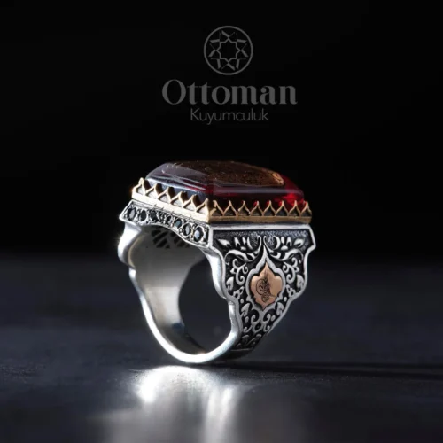 İsimli Özel Tasarım Taşlı Gümüş Erkek Yüzük
