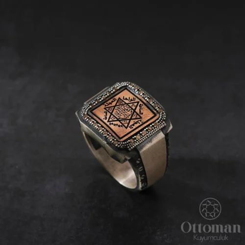 Kare Tasarım Süleyman Mührü Gümüş Yüzük