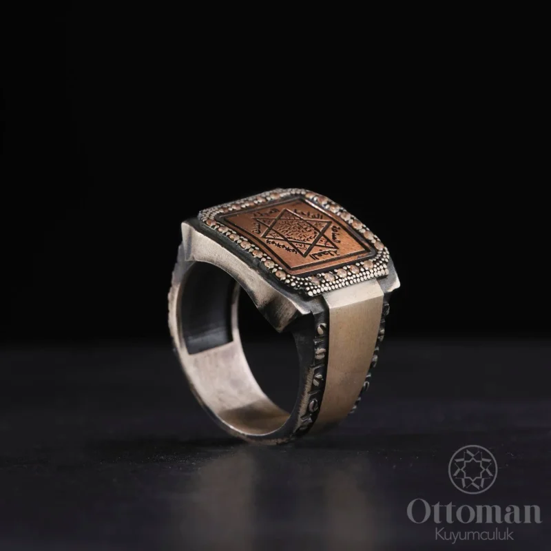 Kare Tasarım Süleyman Mührü Gümüş Yüzük