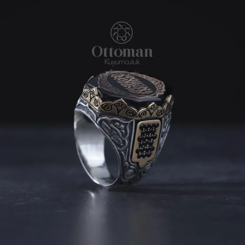 Kelime-i Tevhidli Özel Tasarım Gümüş Erkek Yüzük