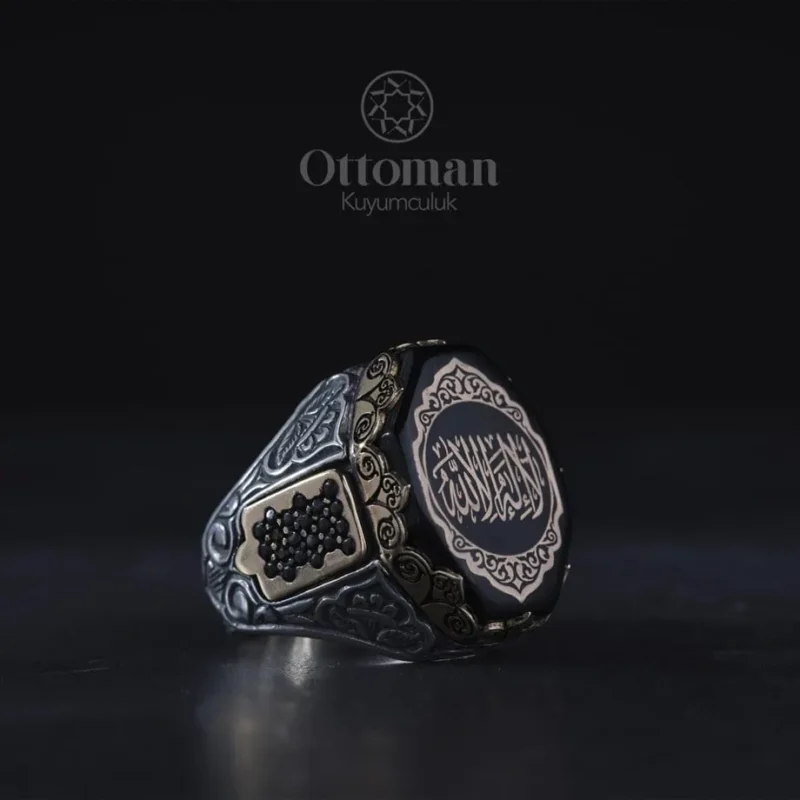 Kelime-i Tevhidli Özel Tasarım Gümüş Erkek Yüzük