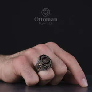 Kelime-i Tevhidli Özel Tasarım Gümüş Erkek Yüzük