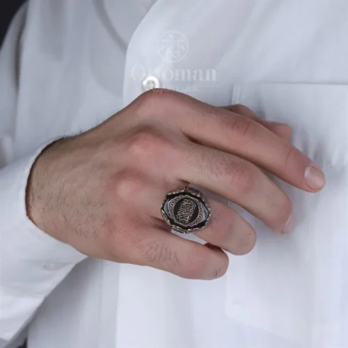 Kelime-i Tevhidli Özel Tasarım Gümüş Erkek Yüzük