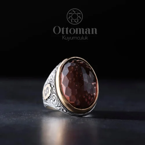 Kişiye Özel Gravürlü Zultanit Taşlı Gümüş Erkek Yüzük