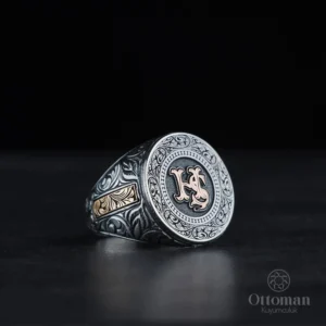 Harf Tasarımlı Gümüş Erkek Yüzük ve Kolye Set