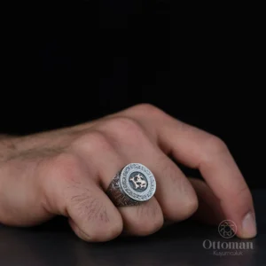 Harf Tasarımlı Gümüş Erkek Yüzük ve Kolye Set