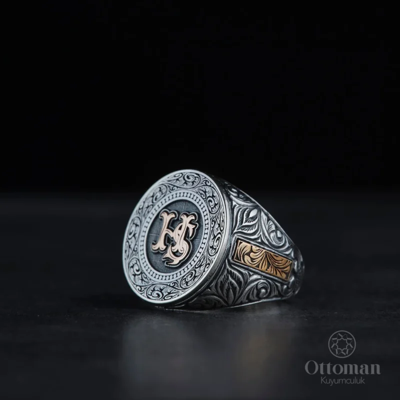 Harf Tasarımlı Gümüş Erkek Yüzük ve Kolye Set