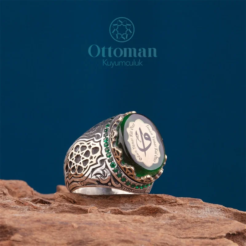 Manisküllü Vav Elif Yazılı Gümüş Erkek Yüzük