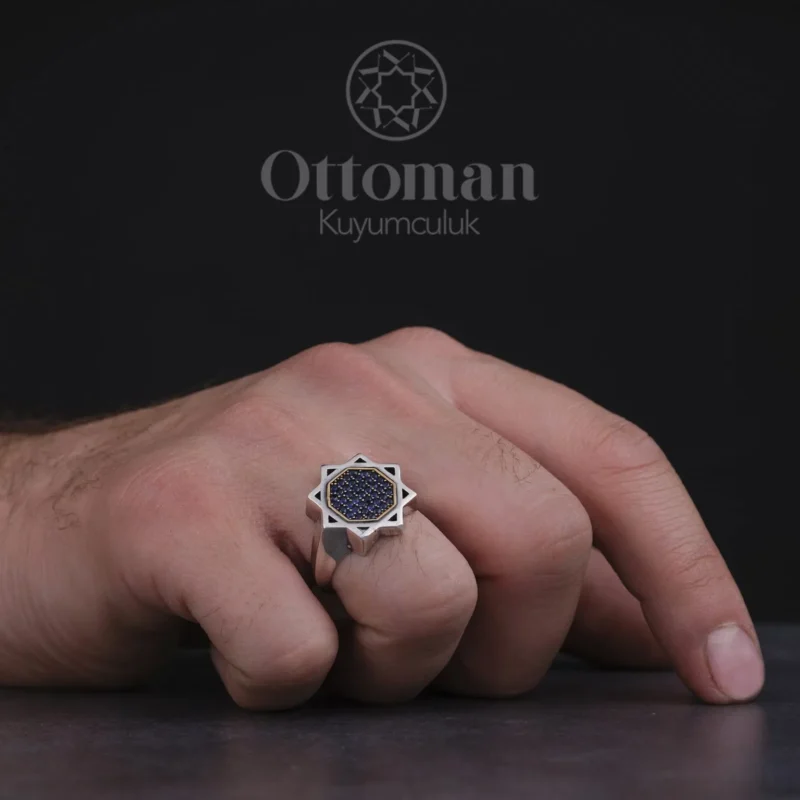 Mikro Taşlı Gümüş Erkek Yüzük