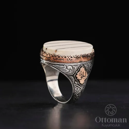 Orijinal Fil Dişi Gümüş Çakım Erkek Yüzük