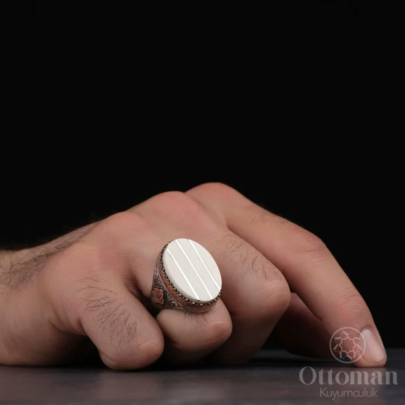 Orijinal Fil Dişi Gümüş Çakım Erkek Yüzük