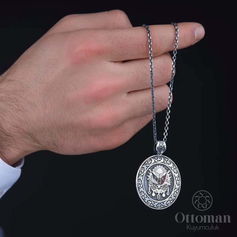 osmanli-sancagi-gumus-madalyon-kolye-7a-c11 Osmanlı Sancağı Gümüş Kolye