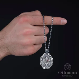 Osmanlı Sancağı Sekizgen Gümüş Madalyon Kolye