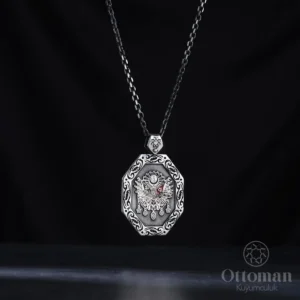 Osmanlı Sancağı Sekizgen Gümüş Madalyon Kolye