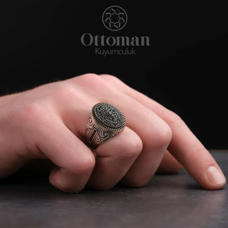 Oval Taşlı Gümüş Erkek Yüzük