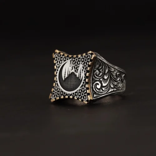 Gravür Desenli Camii Model Gümüş Erkek Yüzük