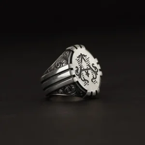Monogram Harf İşlemeli Gravürlü Pençe Model Gümüş Erkek Yüzük