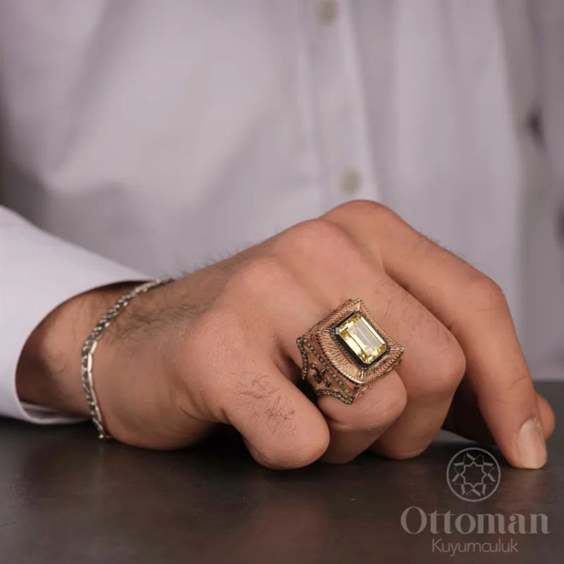 Rose Kaplama Şah Model Gümüş Erkek Yüzük