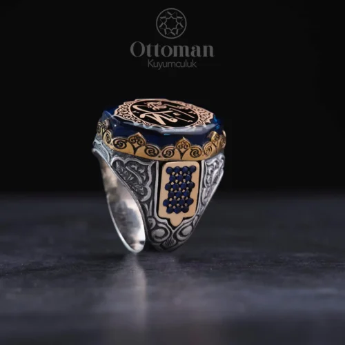 Özel Tasarım Kehribar Taşlı Gümüş Erkek Yüzük