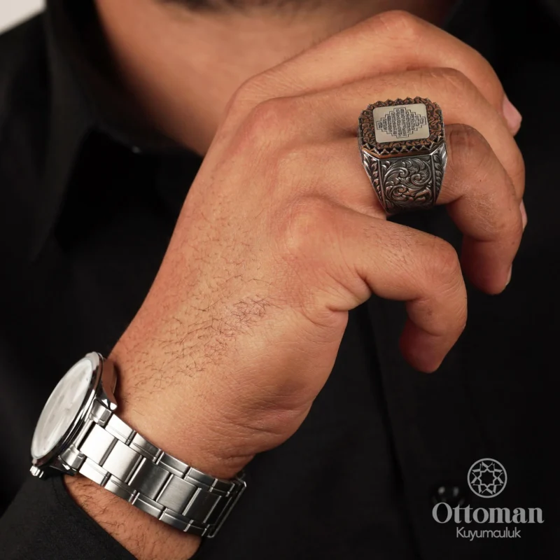 Kufi Hat Yazılı Fatiha Suresi Gümüş Erkek Yüzük