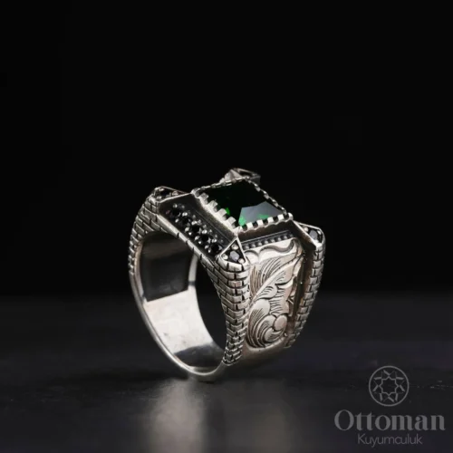 Yeşil Zirkon Gümüş Erkek Yüzük