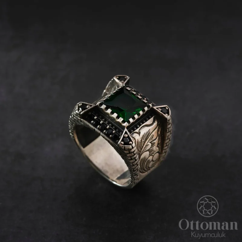 Yeşil Zirkon Gümüş Erkek Yüzük