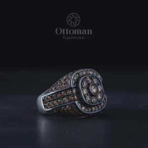 Özel Tasarım Pırlanta Taşlı Gümüş Erkek Yüzük