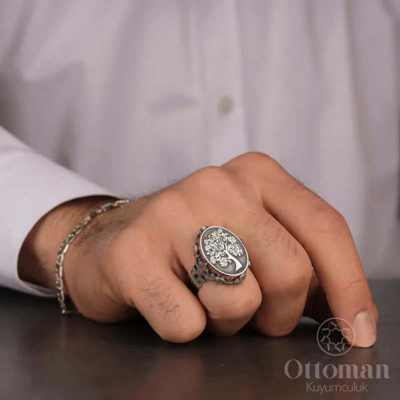 Soy Ağacı İsimli Gümüş Erkek Yüzük