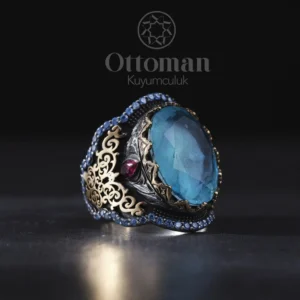 Paraiba Taşlı Gümüş Erkek Yüzük