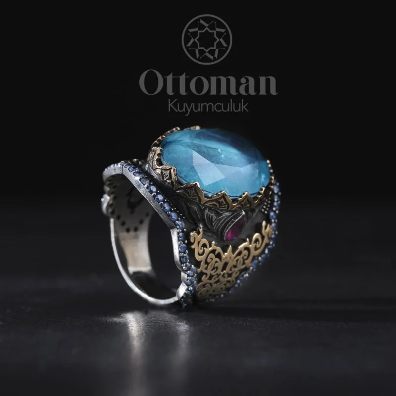 Paraiba Taşlı Gümüş Erkek Yüzük