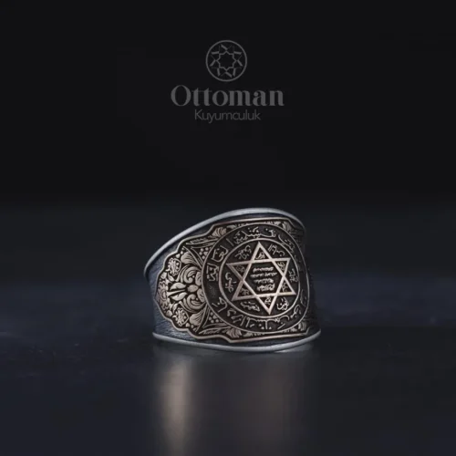 Sade Gravür Desenli Süleyman Mührü Gümüş Erkek Yüzük
