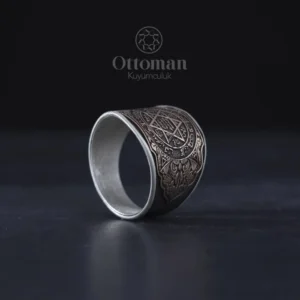 Sade Gravür Desenli Süleyman Mührü Gümüş Erkek Yüzük