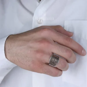 Sade Gravür Desenli Süleyman Mührü Gümüş Erkek Yüzük