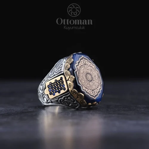 Sekizgen İnşirah Dualı Gümüş Erkek Yüzük